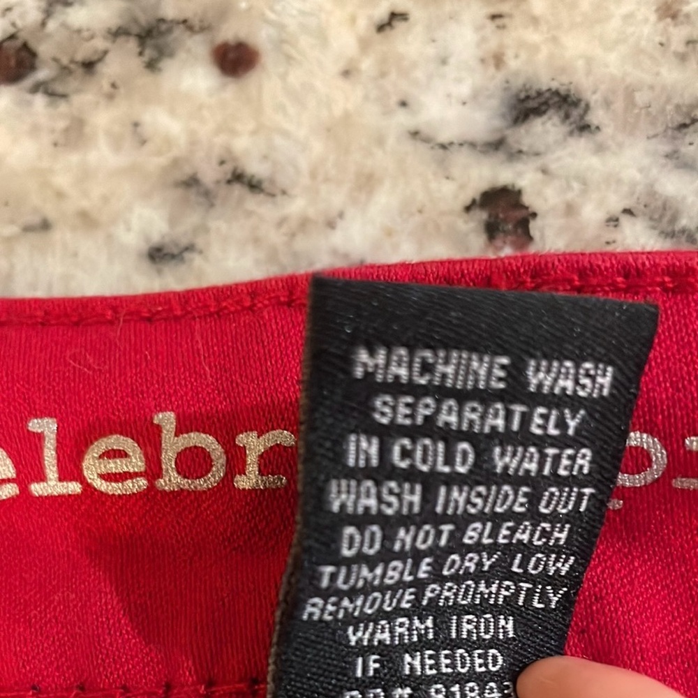 Celebrity Pink stretchy Bold Scarlet Red Jr SZ 13 Pants w silver logo plate EUC - Picture 5 of 13